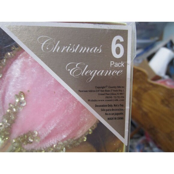 Pink Velvet Christmas Ornaments Gold Sequin Accents In Original Box EUC - Picture 2 of 10